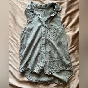 Light Military Green Sleeveless Button-Up Top